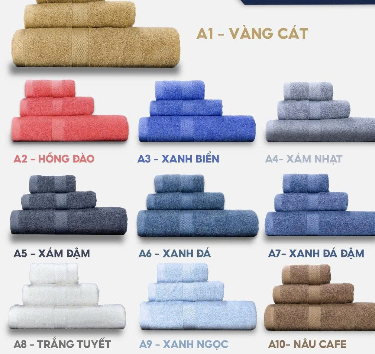 Chúng tôi có đầy đủ màu sắc khăn cho khách hàng chọn đặt sản xuất