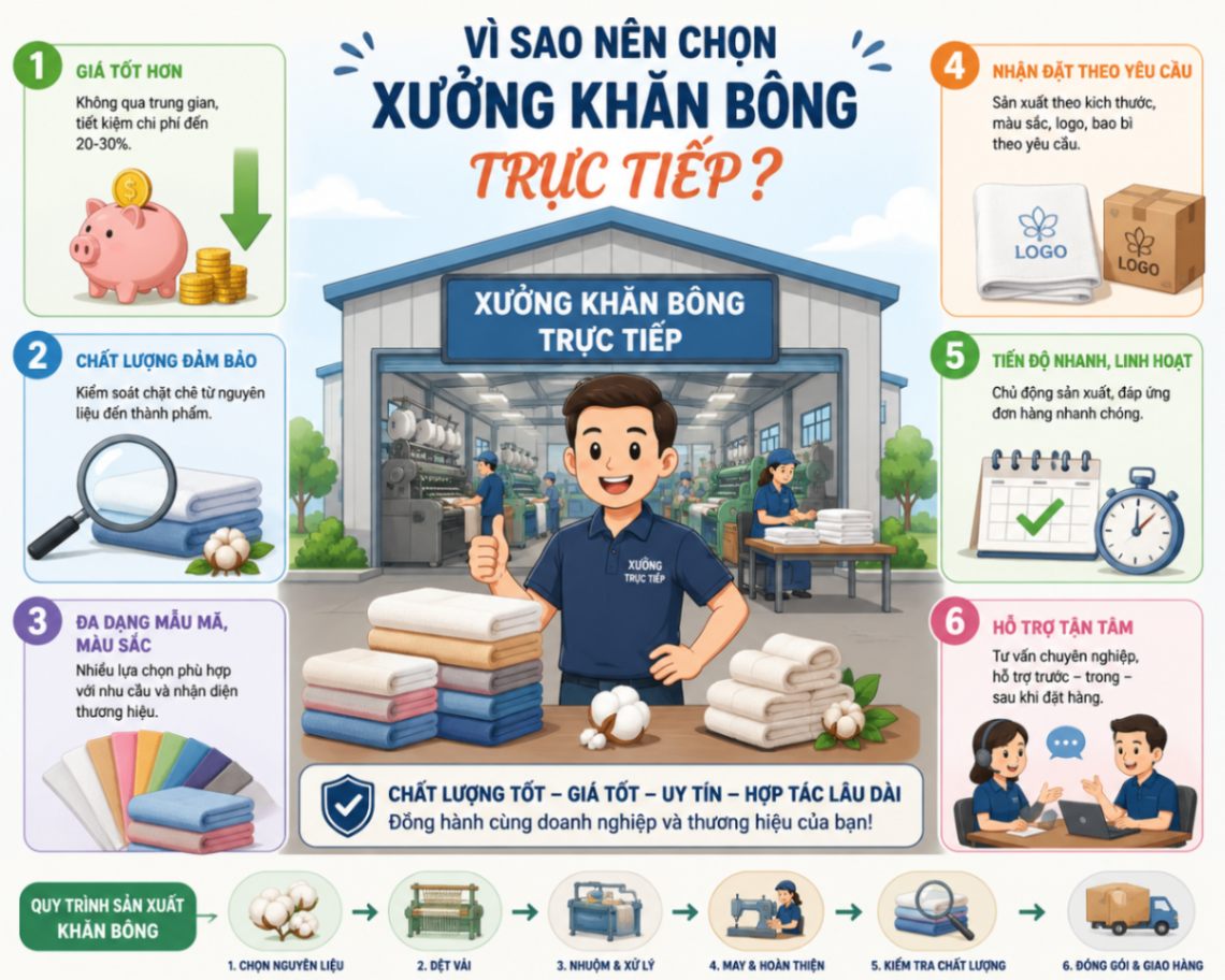 Vì sao nên chọn xưởng khăn bông trực tiếp?