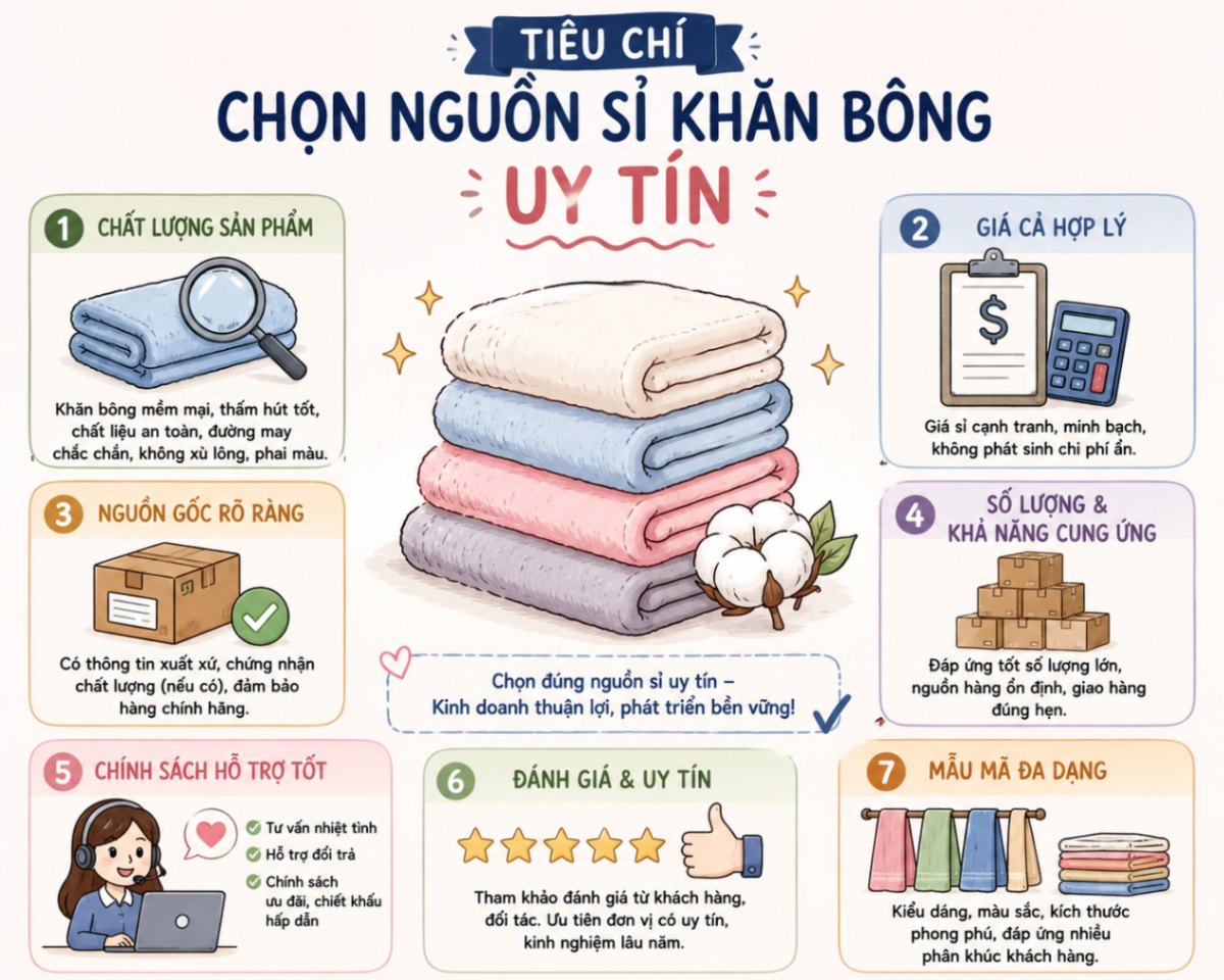 Tiêu chí chọn nguồn sỉ khăn bông uy tín